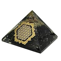 Orgonite Pyramid Black Tourmaline Stone Lotus Flower of Life Negative Energy Protection Healing Crystal Gemstone Orgone Pyramid Yoga Meditation 65-75 MM