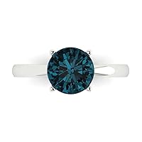 2.1 ct Brilliant Round Cut Solitaire London Blue Topaz Classic Anniversary Promise Bridal ring 18K White Gold for Women