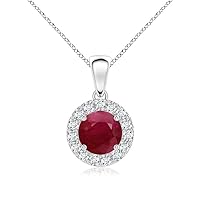 Natural Ruby Round 6.00Mm Gemstone Cross Necklace 925 Sterling Silver Birthstone Religious Pendant Jewelry For Women