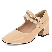 SO SIMPOK Womens Mary Jane Shoes Mid Heels Square Toe Adjustable Buckle Strap Closure Pumps Uniform Dress Shoes