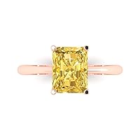 2.6 ct Radiant Cut Solitaire Yellow Simulated Diamond Classic Anniversary Promise Bridal ring Solid 18K Rose Gold for Women