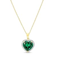 Galaxy Gold GG 14K Solid Yellow Gold Halo Pendant Necklace With Natural Diamonds & Genuine Heart Emerald 2.89 CTW High Polished Brilliant Cut - Grade AAA