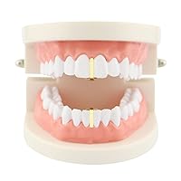 2 Pcs 18K Gold Plated Hip Hop Teeth Grillz Caps Single Plain Gap Grillz Single Tooth Top and Bottom Grills for Your Teeth