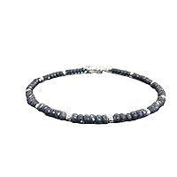 Natural Blue Sapphire 4mm Rondelle Shape Faceted Cut Gemstone Beads 7 Inch Silver Plated Clasp Bracelet For Men, Women. Natural Gemstone Stacking Bracelet. | Lcbr_01713