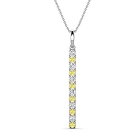 Alternating Round Natural Diamond & Yellow Sapphire 0.30 ctw Vertical Pendant Necklace 14K Gold