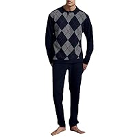 Winter Pajamas Milano Stitch Henley Neck Sweater and Trousers with Cuffs Article U429N1, 310F Fantasia Antracite, 48 Blu