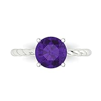 Clara Pucci 2.1 ct Round Cut Solitaire Rope Twisted Knot Purple Amethyst Classic Anniversary Promise Engagement ring 18K White Gold