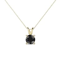 Round Black Diamond 0.85 ct Double Bail Women Solitaire Pendant Necklace 14K Gold