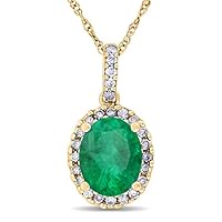 Allurez 14k Gold Oval Emerald and Halo Diamond Pendant Necklace in 2.14ct