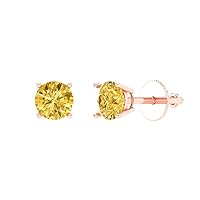 0.4ct Round Cut Solitaire Natural Yellow Citrine Unisex Designer Stud Earrings 14k Rose Gold Screw Back conflict free Jewelry
