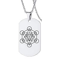 Stainless Steel Archangel Metatron Cube Bible Protection Symbol Necklace Geometric Sacred Geometry Hexagram Talisman Military Pendant Tag with Chian for Men Women, Silver,Black