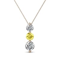 Round Yellow Sapphire Diamond 7/8 ctw Graduated Three Stone Drop Pendant 16 Inches Chain 14K Gold