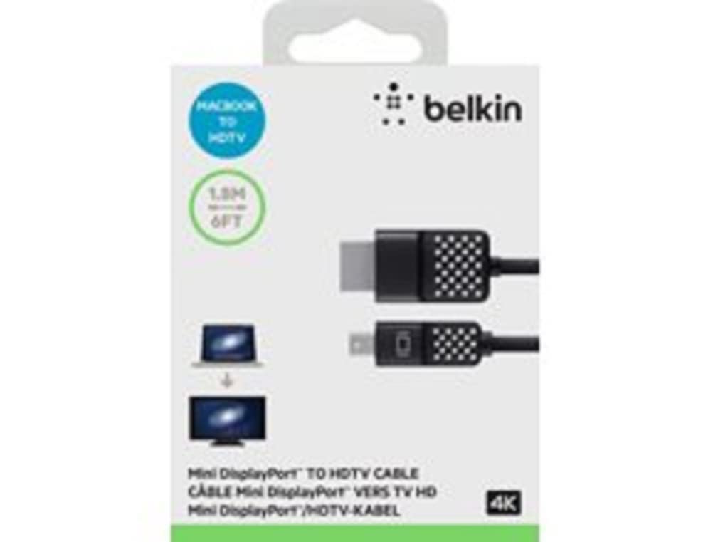 Belkin Mini Displayport To HDMI Cable 6ft - Compatible With 4k Monitors - HDMI to Displayport Cable - DP To HDMI Cable - Connect TV & Monitors to MacBook Pro, Surface Pro & More (Black/White)