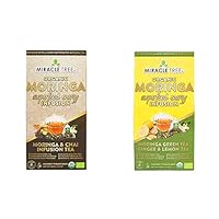 Organic Moringa Energy Tea, super-caffeinated - perfect for coffee alternative, 2 Pack Bundle, 2x16 Plastic-Free Pyramid Tea Bags (Chai, Green Tea, Ginger/Lemon)