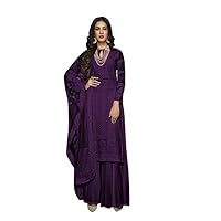 Palazzo Kurta Ready to Wear Indian Pakistani Wedding Wear Designer Palazzo Straight Salwar Suit for Womens Purple- X-Small