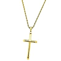 24K Gold Rope Chain Style Cross Pendant Necklace Real Gold Plated Solid Clasp for Men,Women,Teens 3mm Miami Cuban Link 18