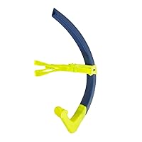 Small Fit (Youth/Small Adult) Focus Swim Snorkel for Lap Swimming - Focus on Strokes, Balance Body Workload, Increase Cardiovascular Strength & Lung Capacity - Navy Bright Yellow