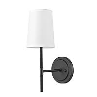 Globe Electric 51859 1-Light Wall Sconce, Matte Black, White Fabric Shade, Wall Lighting, Wall Lamp Dimmable, Wall Lights for Bedroom, Kitchen Sconces Wall Lighting, Home Décor, Bulb Not Included