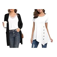 VIISHOW Women's Classic Draped Kimono Cardigans Long Sleeve Open Front Casual Knit Cardigan &Short Sleeve Scoop Neck Button Side T Shirts