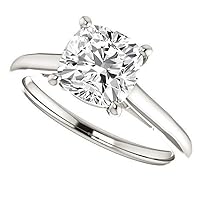 Mois 1 CT Cushion Colorless Moissanite Engagement Ring for Women/Her, Wedding Bridal Ring Set, Eternity Sterling Silver Solid Gold Diamond Solitaire 4-Prong Sets for Her