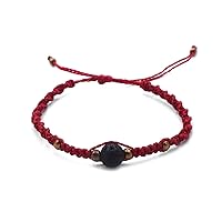 Healing Gemstone Crystal Ball Bead Macramé Braided String Adjustable Pull Tie Bracelet - Womens Fashion Handmade Jewelry Boho Accessories