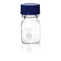 14395-100 Borosilicate Glass GL-45 Media/Storage Bottle With Blue Polypropylene Screw Thread Cap, 100mL (Case of 10)