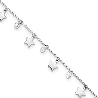 6.25mm 925 Sterling Silver Rhodium Plated Polished and Satin Stars CZ Plus 1in Extension Anklet L 9 Inch Jewelry for Women