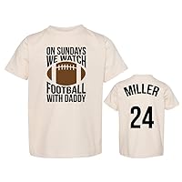 Custom Football Toddler Shirt, On Sundays We Watch Football with Daddy (Name & Number On Back), Youth, Personalized T-Shirt