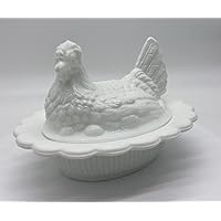 Glass 2 Piece Hen on Wide Rim Base - Chicken Covered Dish - USA (Milk)