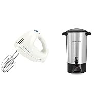 Hamilton Beach 6-Speed Electric Hand Mixer with Whisk, Traditional Beaters, Snap-On Storage Case, White & 45 Cup Coffee Urn and Hot Beverage Dispenser, Silver