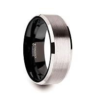 VEGA White Tungsten Brushed Center Men’s Wedding Ring with Polished Beveled Edges & Black Interior - 8mm