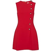Women's Red Crepe Wool Sleeveless Mini Dress