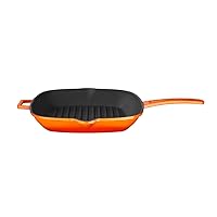 Lava Singature Enameled Cast-Iron 10 inch Square Grill Pan,Orange Spice