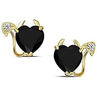 Lovely (6MM) Heart Shaped CZ Black & White Diamond Devil Heart Stud Earrings For Women's & Girls .925 Sterling Silver