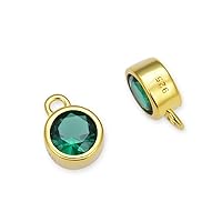 Adabele Authentic Gold Plated Sterling Silver 4mm 6mm Small Round Cubic Zirconia Birthstone Charm Bezel Pendant Drops Hypoallergenic Nickel Free Personalized Jewelry Making Findings