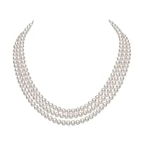 JYX Pearl Triple Strand Necklace AA+ Quality 8-9mm Rround White Freshwater Cultured Pearl Necklace for Wome Gift 20