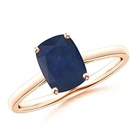 CARILLON Cushion Shape Blue Sapphire Solitaire Ring 925 Sterling Silver 18k Rose Gold plated September Birthstone Gemstone Jewelry Wedding Engagement Women Birthday Gift