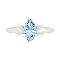 Clara Pucci 1.1 ct Brilliant Marquise Cut Solitaire Aquamarine Classic Anniversary Promise Engagement ring Solid 18K White Gold for Women