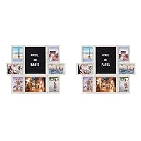 Melannco Customizable Letterboard 7-Opening Photo Collage, 22 x 18 inch, Distressed White (Pack of 2)