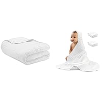 Comfy Cubs Muslin Blanket for Adults and 2 Pack Baby Hooded Muslin Cotton Towel Bundled