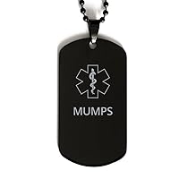 Medical Alert Black Dog Tag, Mumps Awareness, SOS Emergency Health Life Alert ID Engraved Stainless Steel Chain Necklace For Men Women Kids