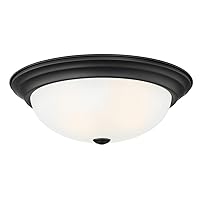 DESIGNERS FOUNTAIN 15 inch Modern 3-Light Flush Mount Ceiling Light Fixture, Matte Black with Etched Glass Shade, 1257L-MB-W