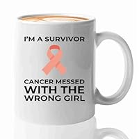 Endometrial Cancer Survivor Coffee Mug 11oz White -Messed with - Endometrial Cancer Awareness Peach Ribbon For Cancer Uterine Cancer Survivor