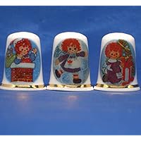 Porcelain China Collectable - Set of Three Thimbles - Raggedy Ann Christmas