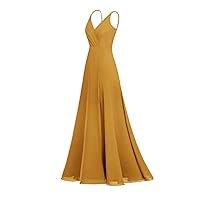 Chiffon Pleated V-Neck Bridesmaid Dresses Long Side Slit Formal Gowns for Women