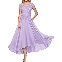Tea Length Chiffon Mother of The Bride Dresses Lace Applique Wedding Evening Dress with Pockets Guest Gowns for Women PRY147