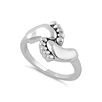 925 Sterling Silver Platinum Plated New Born Baby Feet Baby Love Stackable Ring