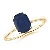 Cushion Shape Blue Sapphire Solitaire Ring 925 Sterling Silver 18k Yellow Gold September Birthstone Gemstone Jewelry Wedding Engagement Women Birthday Gift