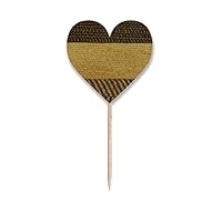Fabric Flax Triple Bar Brown Toothpick Flags Heart Lable Cupcake Picks