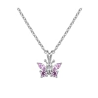 Girl's Sterling Silver CZ Simulated Birthstone Butterfly Necklace (15 in)